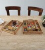 Mango Wood Serving Tray Set-Hand-Painted For Kitchen/Table & Home (Set Of 3 Trays)