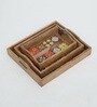 Mango Wood Serving Tray Set-Hand-Painted For Kitchen/Table & Home (Set Of 3 Trays)