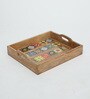 Mango Wood Serving Tray Set-Hand-Painted For Kitchen/Table & Home (Set Of 3 Trays)