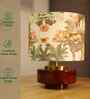 Mango Wood Turtle Base Table Lamp With Jungle Tales Fabric Lampshade 14"