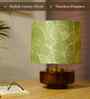 Mango Wood Turtle Base Table Lamp With Lily Leaves Mango Silk Lampshade 14"