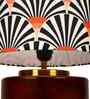 Mango Wood Turtle Base Table Lamp With Orange Zebra Fabric Lampshade 14"