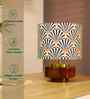 Mango Wood Turtle Base Table Lamp With Orange Zebra Fabric Lampshade 14"