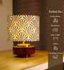 Mango Wood Turtle Base Table Lamp With Orange Zebra Fabric Lampshade 14"