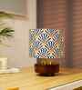 Mango Wood Turtle Base Table Lamp With Orange Zebra Fabric Lampshade 14"