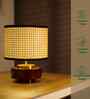 Mango Wood Turtle Base Table Lamp With Rattan Fabric Lampshade 14"