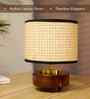 Mango Wood Turtle Base Table Lamp With Rattan Fabric Lampshade 14"