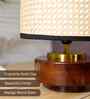 Mango Wood Turtle Base Table Lamp With Rattan Fabric Lampshade 14"
