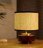 Mango Wood Turtle Base Table Lamp With Rattan Fabric Lampshade 14"