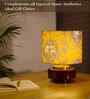 Mango Wood Turtle Base Table Lamp With Yellow Victorian Fabric Lampshade 14"