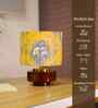 Mango Wood Turtle Base Table Lamp With Yellow Victorian Fabric Lampshade 14"