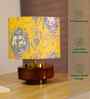 Mango Wood Turtle Base Table Lamp With Yellow Victorian Fabric Lampshade 14"