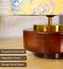 Mango Wood Turtle Base Table Lamp With Yellow Victorian Fabric Lampshade 14"