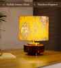 Mango Wood Turtle Base Table Lamp With Yellow Victorian Fabric Lampshade 14"