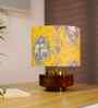 Mango Wood Turtle Base Table Lamp With Yellow Victorian Fabric Lampshade 14"