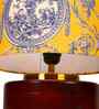 Mango Wood Turtle Base Table Lamp With Yellow Victorian Fabric Lampshade 14"