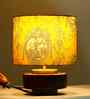 Mango Wood Turtle Base Table Lamp With Yellow Victorian Fabric Lampshade 14"