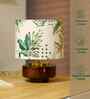 Mango Wood Turtle Base Table Lamps With Green Tropical Mango Silk Lampshade 14"
