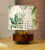 Mango Wood Turtle Base Table Lamps With Green Tropical Mango Silk Lampshade 14"