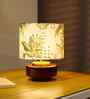 Mango Wood Turtle Base Table Lamps With Green Tropical Mango Silk Lampshade 14"