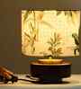 Mango Wood Turtle Base Table Lamps With Green Tropical Mango Silk Lampshade 14"
