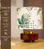 Mango Wood Turtle Base Table Lamps With Green Tropical Mango Silk Lampshade 14"