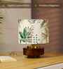 Mango Wood Turtle Base Table Lamps With Green Tropical Mango Silk Lampshade 14"