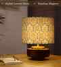 Mango Wood Turtle Base With Teal Garlands Fabric Lampshade 14"
