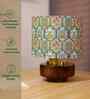 Mango Wood Turtle Base With Teal Garlands Fabric Lampshade 14"