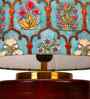 Mango Wood Turtle Base With Teal Garlands Fabric Lampshade 14"