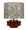 Mango Wood Turtle Base With Teal Garlands Fabric Lampshade 14"