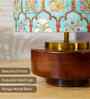 Mango Wood Turtle Base With Teal Garlands Fabric Lampshade 14"