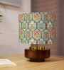 Mango Wood Turtle Base With Teal Garlands Fabric Lampshade 14"