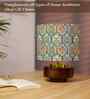 Mango Wood Turtle Base With Teal Garlands Fabric Lampshade 14"