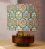 Mango Wood Turtle Base With Teal Garlands Fabric Lampshade 14"