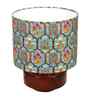 Mango Wood Turtle Base With Teal Garlands Fabric Lampshade 14"