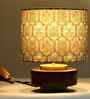 Mango Wood Turtle Base With Teal Garlands Fabric Lampshade 14"