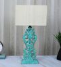 Aqua French Mangowood Table Lamp with Off White Cotton Shade