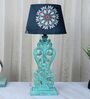 Aqua French Mangowood Table Lamp with French Floral Print Satin Shade