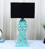 Aqua French Mangowood Table Lamp with Chevron Black Cotton Shade
