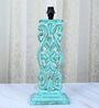 Aqua French Mangowood Table Lamp with Chevron Black Cotton Shade
