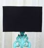 Aqua French Mangowood Table Lamp with Chevron Black Cotton Shade