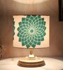 Circular Mangowood Table Lamp with Dahlia Floral Print Satin Shade