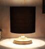 Circular Mangowood Table Lamp with Black Cotton Shade