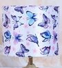 Circular Mangowood Table Lamp with Butterfly Print Satin Shade