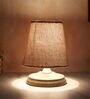 Circular Mangowood Table Lamp Beige Jute H