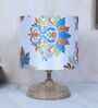 Circular Mangowood Table Lamp with English Oak Print Satin Shade
