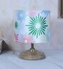 Circular Mangowood Table Lamp with Floral Print Satin Shade