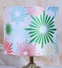 Circular Mangowood Table Lamp with Floral Print Satin Shade