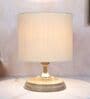 Circular Mangowood Table Lamp with Off White White Cotton Shade